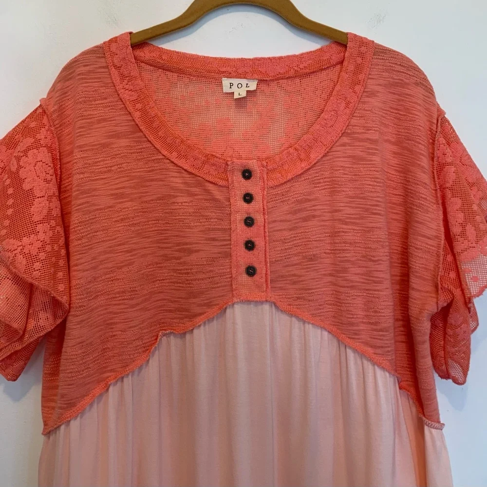 POL Lace Flutter Sleeve Summer Babydoll Top Oversized Large - Picture 4 of 9